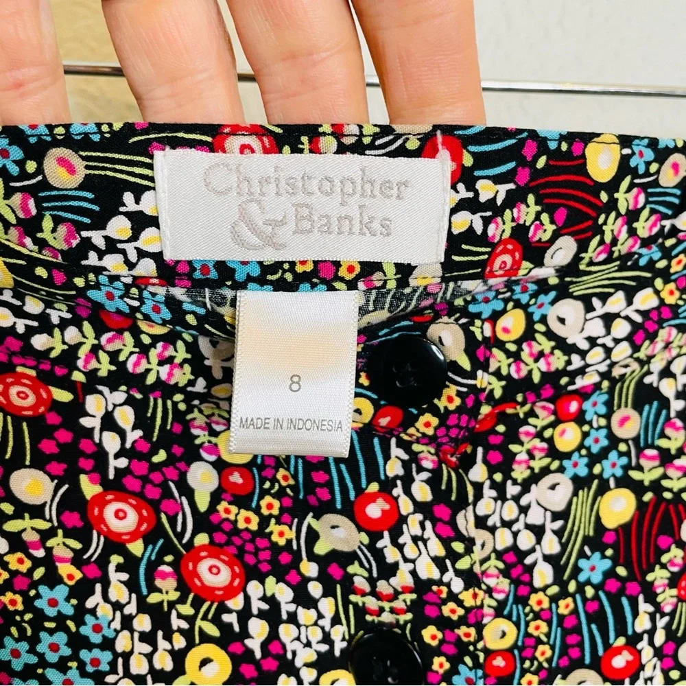 Christopher & Banks Black Multicolor Micro Floral Button Front Midi Skirt | 8 - Picture 5 of 5